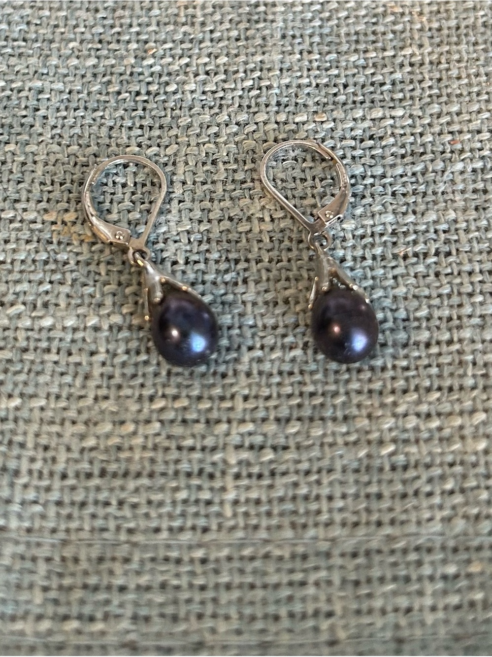 Sterling Silver Teardrop Earrings with Dark Pearl